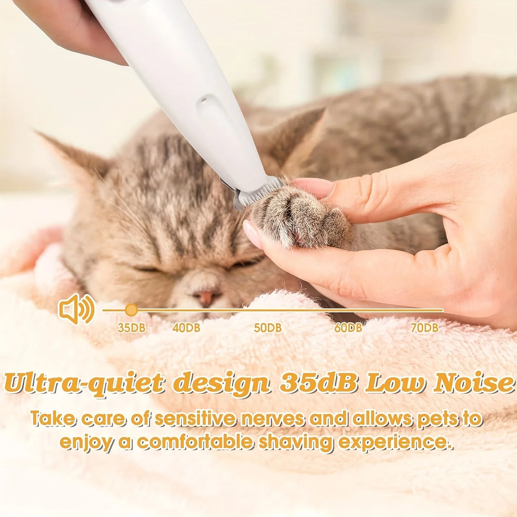 Low-Noise Pet Hair Clipper - Rechargeable Trimmer for Paws, Face & Ears