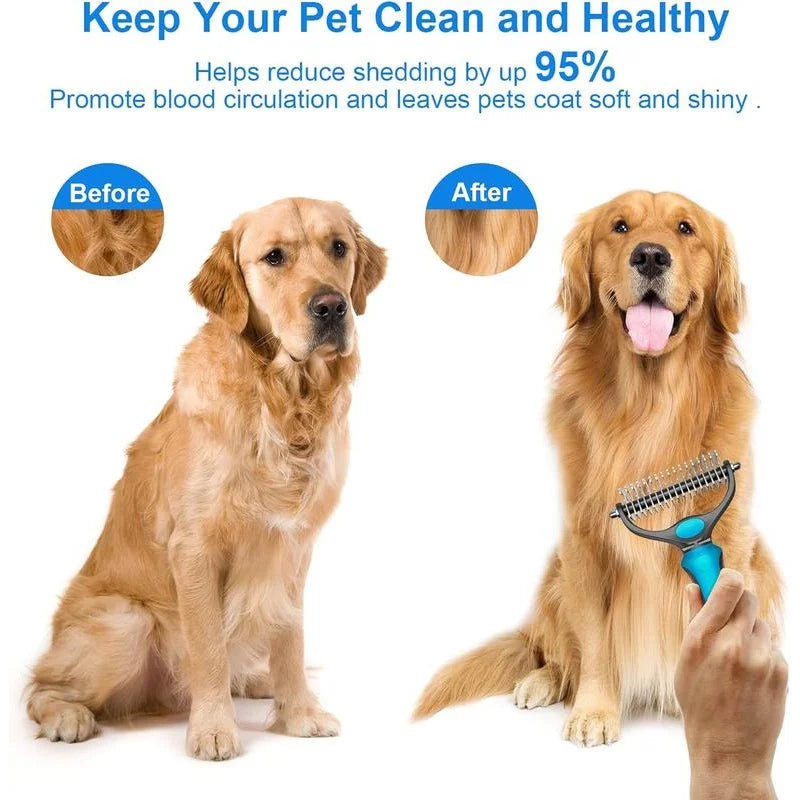 Stainless Steel Pet Deshedding Brush — 2-in-1 Hair Remover & Knot Cutter
