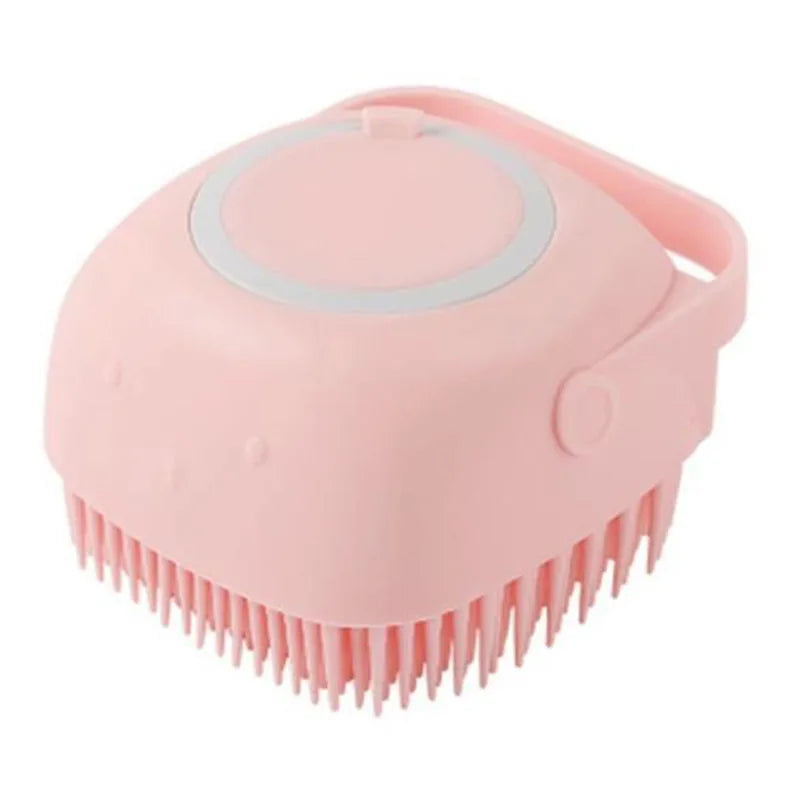 Dog Bathing Brush Pet Massage Brush Shampoo Dispenser Soft Silicone Brush Rubber Bristle for Dogs and Cats Shower Grooming Tool