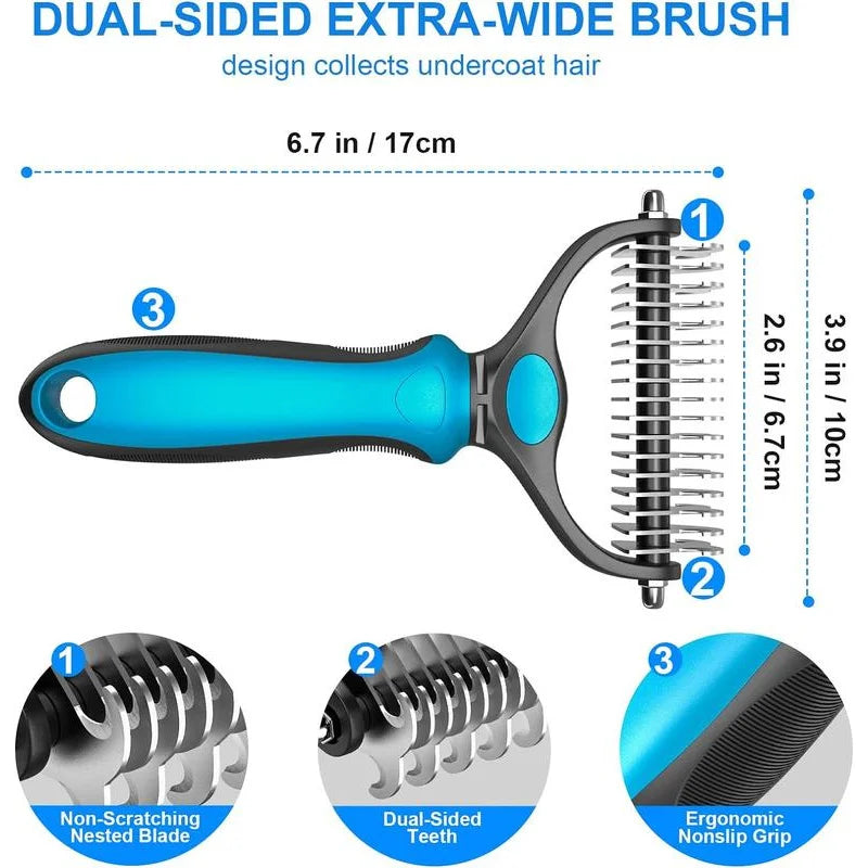 Stainless Steel Pet Deshedding Brush — 2-in-1 Hair Remover & Knot Cutter