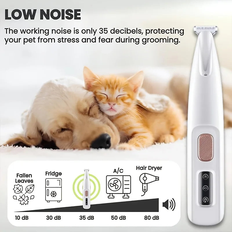 Low-Noise Pet Hair Clipper - Rechargeable Trimmer for Paws, Face & Ears