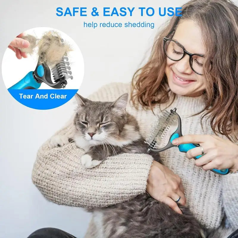 Stainless Steel Pet Deshedding Brush — 2-in-1 Hair Remover & Knot Cutter