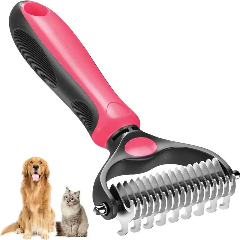 Stainless Steel Pet Deshedding Brush — 2-in-1 Hair Remover & Knot Cutter