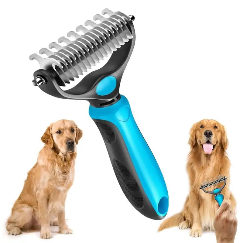 Stainless Steel Pet Deshedding Brush — 2-in-1 Hair Remover & Knot Cutter