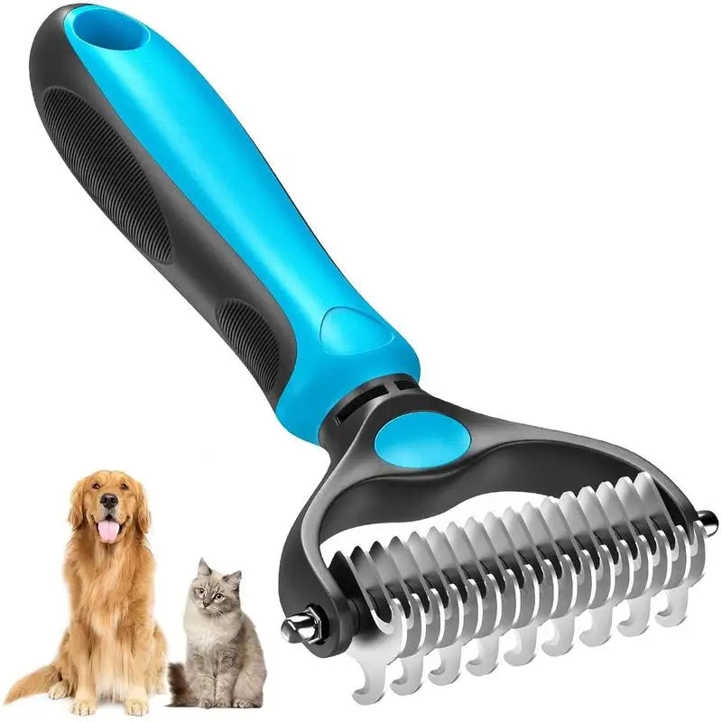 Stainless Steel Pet Deshedding Brush — 2-in-1 Hair Remover & Knot Cutter