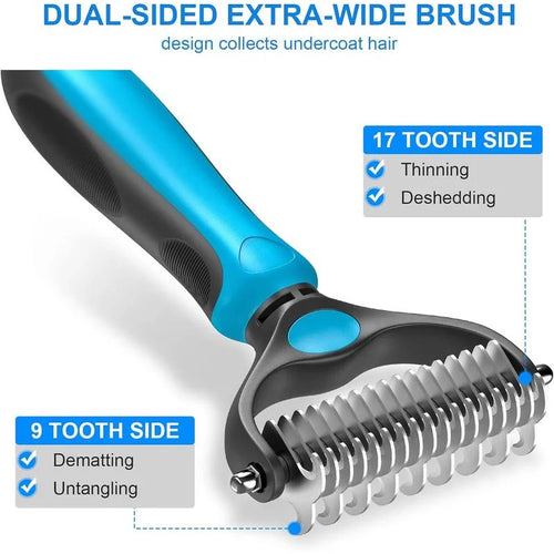 Stainless Steel Pet Deshedding Brush — 2-in-1 Hair Remover & Knot Cutter